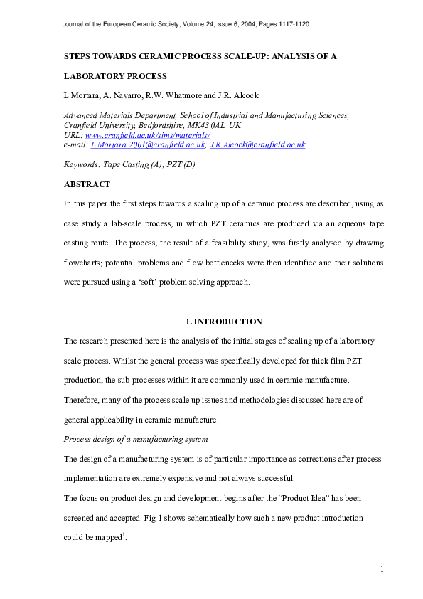 (PDF) Steps towards ceramic process scale-up: analysis of a laboratory ...