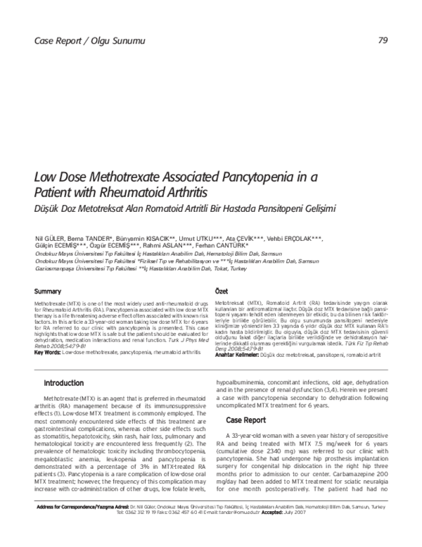 (PDF) Low Dose Methotrexate Associated Pancytopenia in a Patient with ...