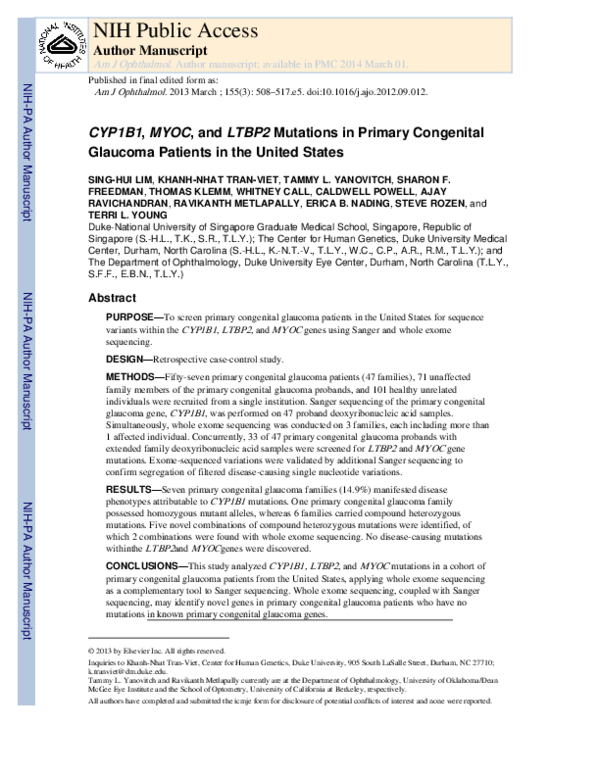(PDF) CYP1B1, MYOC, and LTBP2 Mutations in Primary Congenital Glaucoma ...