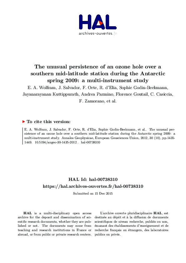 (PDF) The unusual persistence of an ozone hole over a southern mid ...
