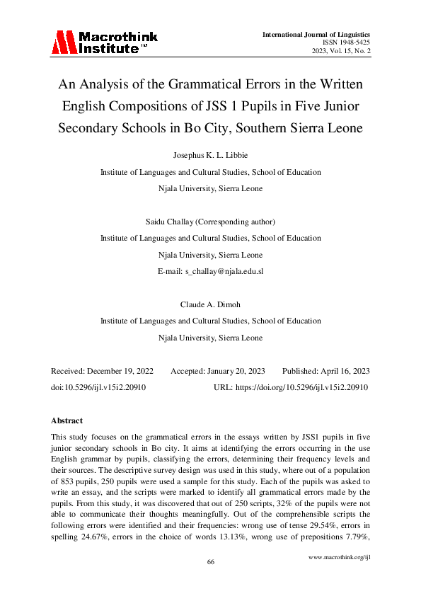 (PDF) An Analysis of the Grammatical Errors in the Written English ...