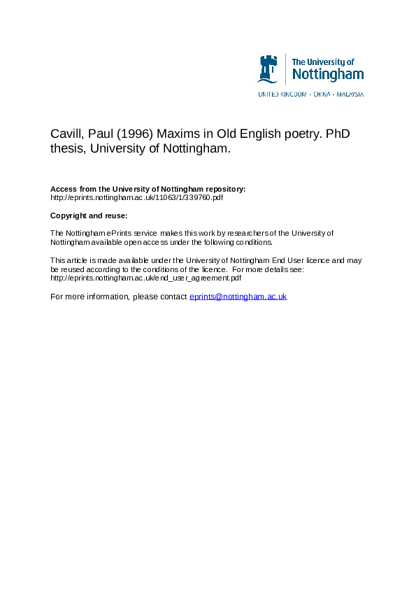 (PDF) Maxims in Old English Poetry