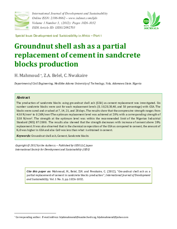 (PDF) Groundnut shell ash as a partial replacement of cement in ...