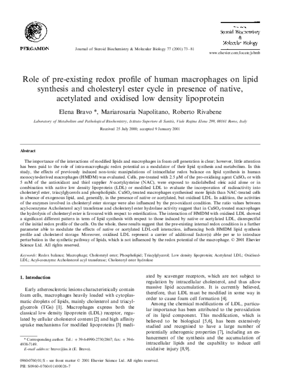 (PDF) Role of pre-existing redox profile of human macrophages on lipid ...