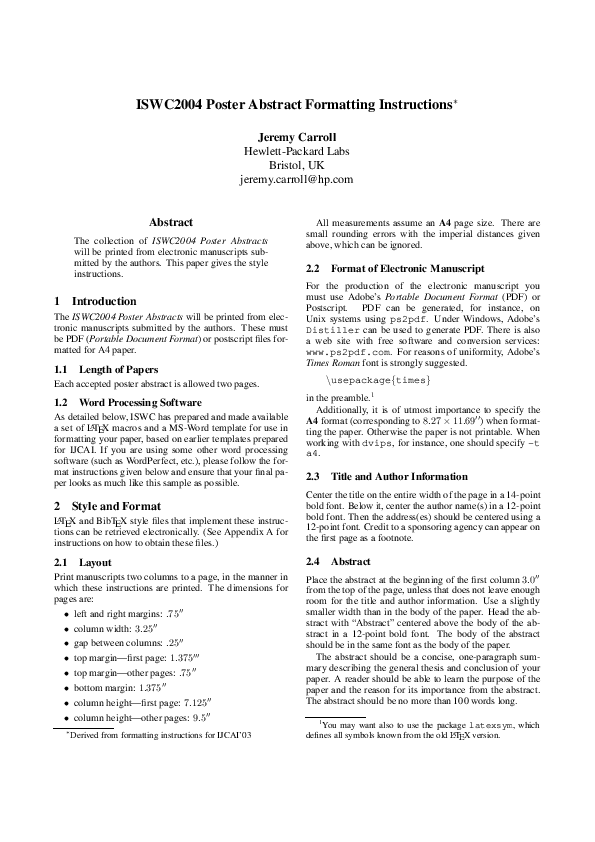 (PDF) ISWC2004 Poster Abstract Formatting Instructions