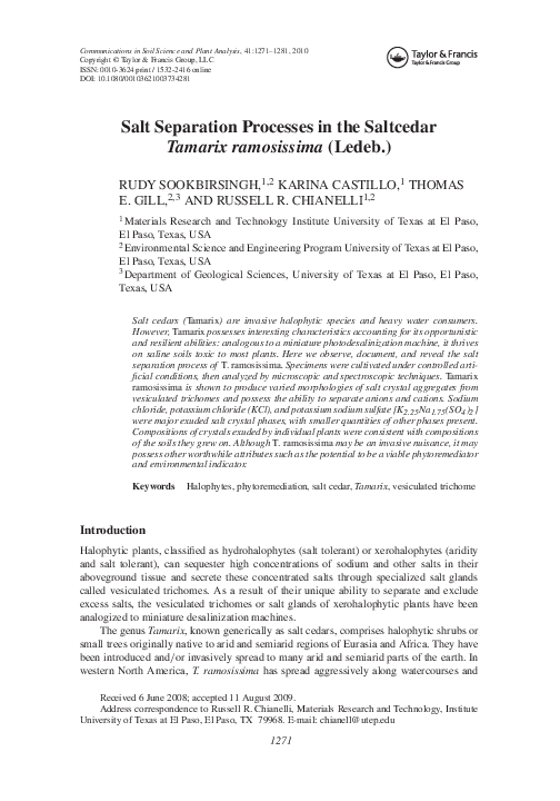(PDF) Salt Separation Processes in the SaltcedarTamarix ramosissima(Ledeb.)