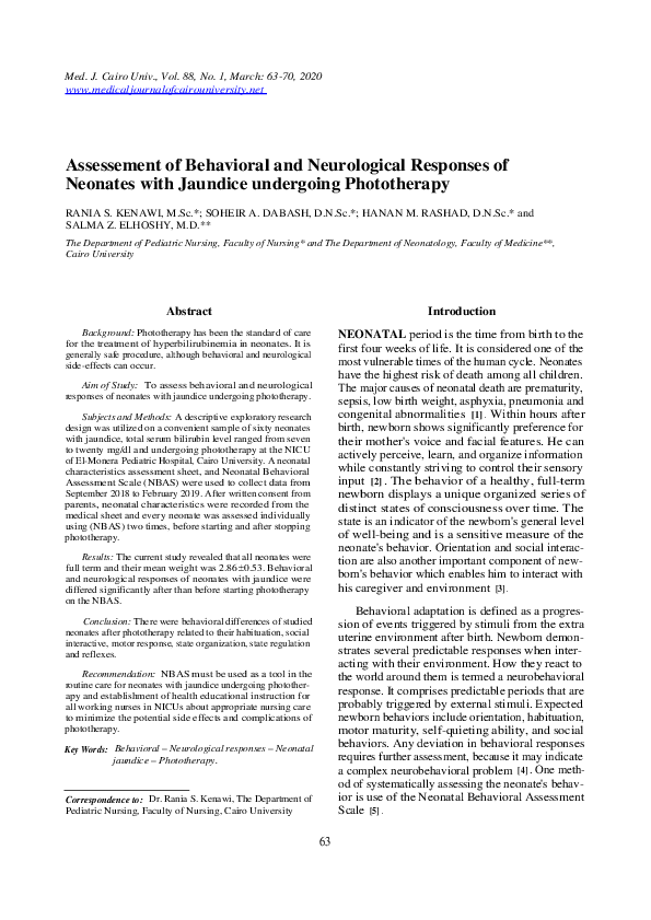 (PDF) Assessement of Behavioral and Neurological Responses of Neonates ...