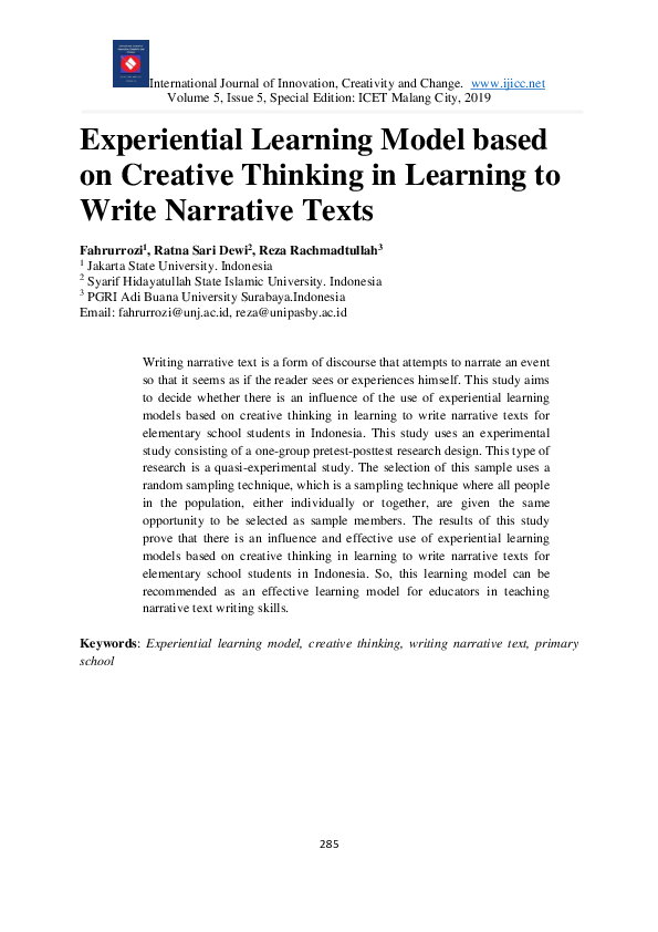 (PDF) Experiential Learning Model based on Creative Thinking in ...