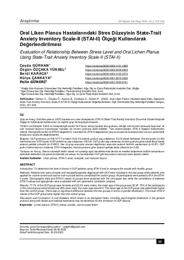 (PDF) Evaluation of Relationship Between Stress Level and Oral Lichen ...