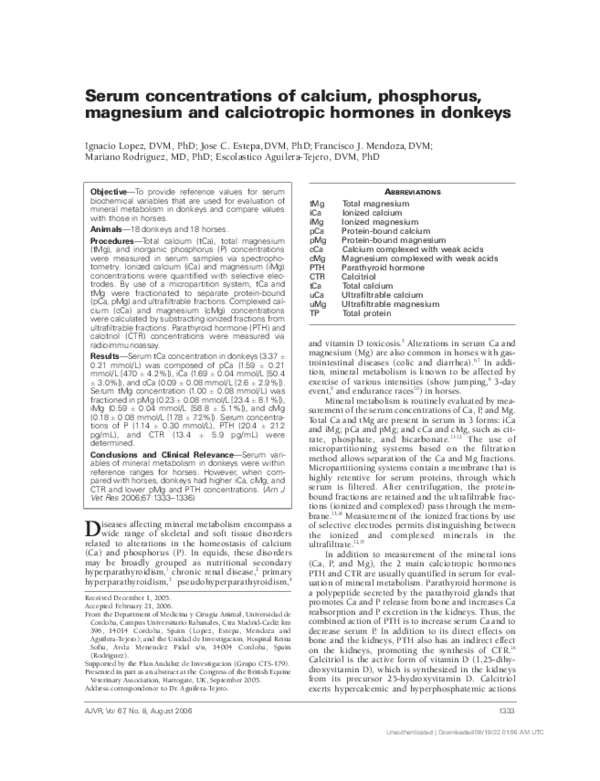 (PDF) Serum concentrations of calcium, phosphorus, magnesium and ...