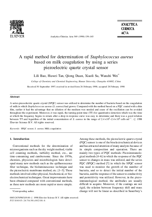 (PDF) A rapid method for determination of Staphylococcus aureus based ...