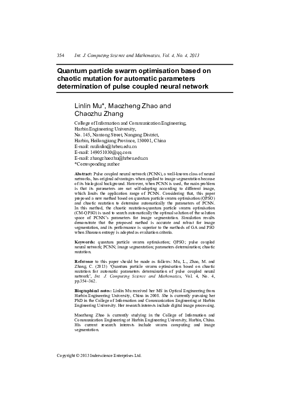 (PDF) Quantum particle swarm optimisation based on chaotic mutation for ...