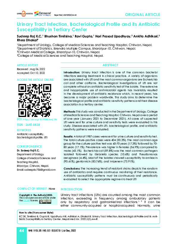 (PDF) Urinary Tract Infection, Bacteriological Profile and its ...