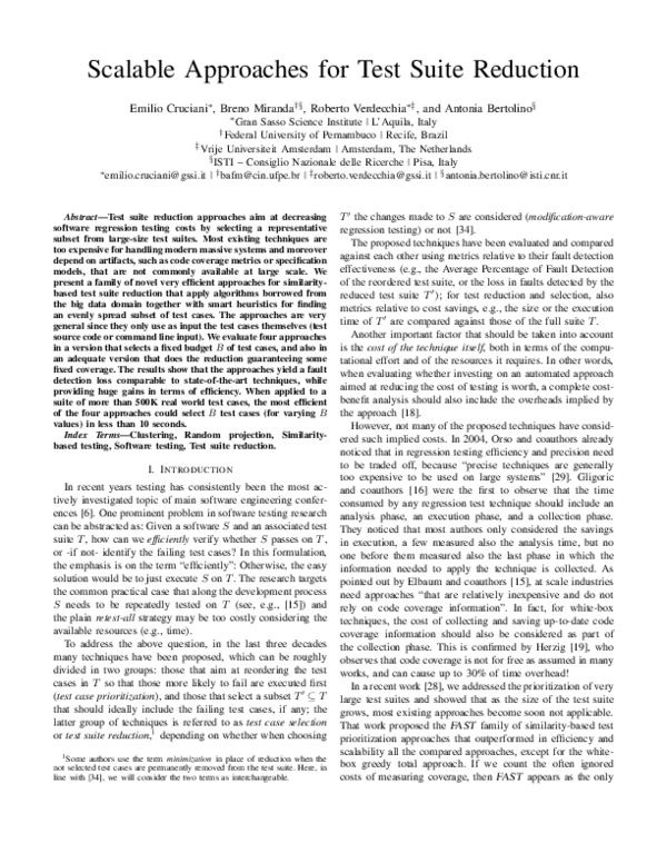 (PDF) Scalable Approaches for Test Suite Reduction