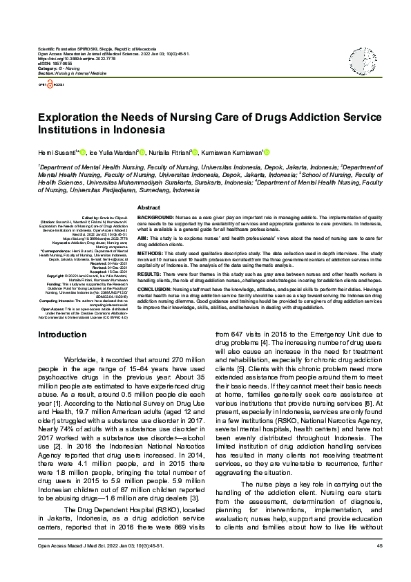 (PDF) Exploration the Needs of Nursing Care of Drugs Addiction Service ...