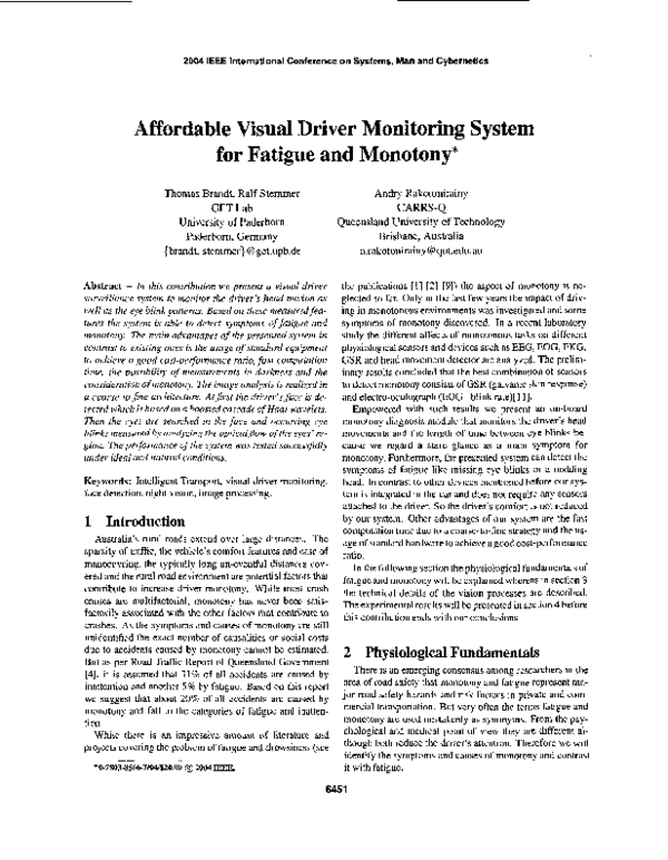 (PDF) Affordable visual driver monitorina svstem for fatigue and monotony