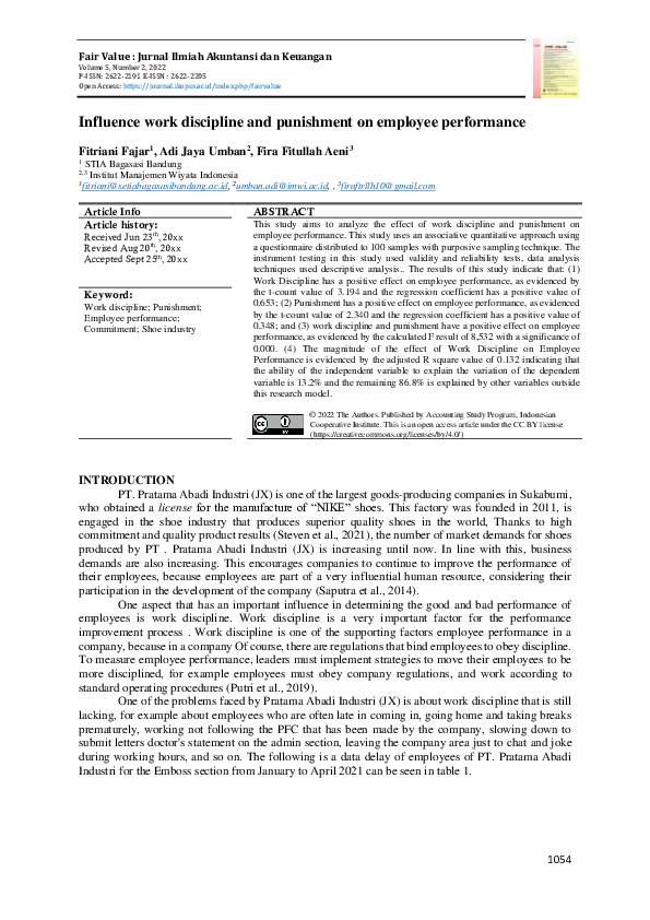 (PDF) Influence work discipline and punishment on employee performance