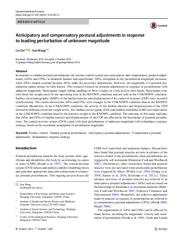 (PDF) Anticipatory and compensatory postural adjustments in sitting in ...