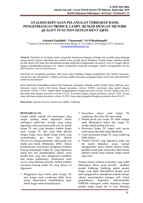 (PDF) Analisis Kepuasan Pelanggan Terhadap Hasil Pengembangan Produk ...