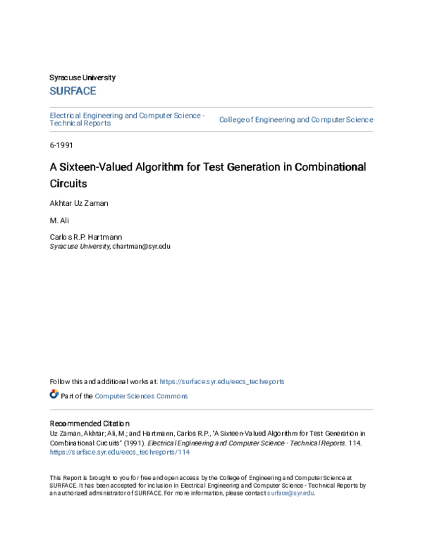(PDF) A Sixteen-Valued Algorithm for Test Generation in Combinational ...