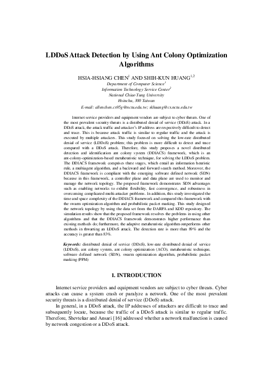 (PDF) LDDoS Attack Detection by Using Ant Colony Optimization Algorithms