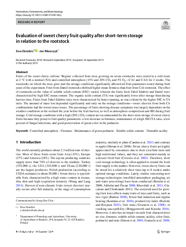 (PDF) Evaluation of sweet cherry fruit quality after short-term storage ...