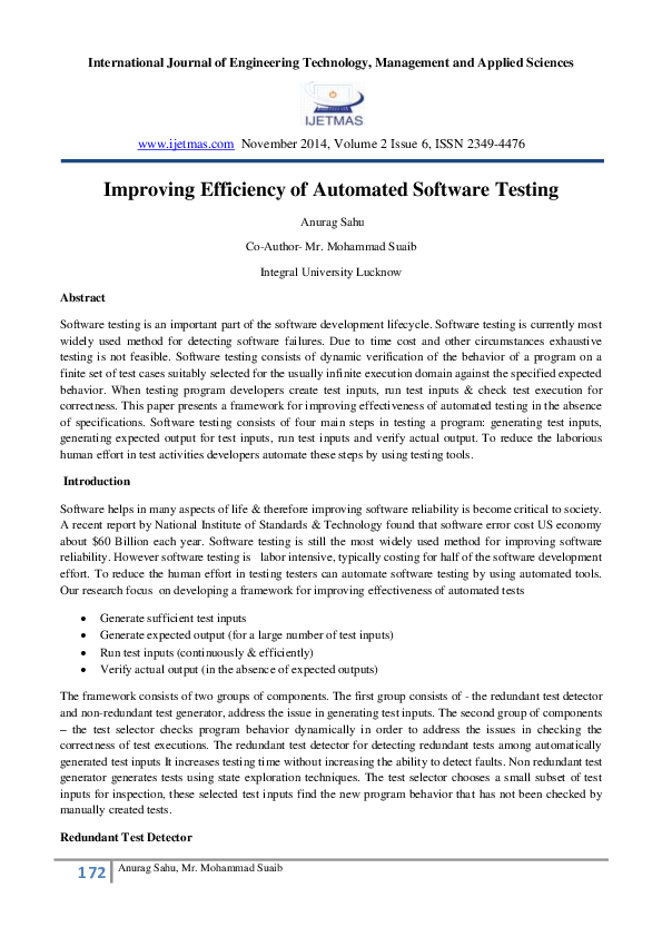 (PDF) Improving Efficiency of Automated Software Testing