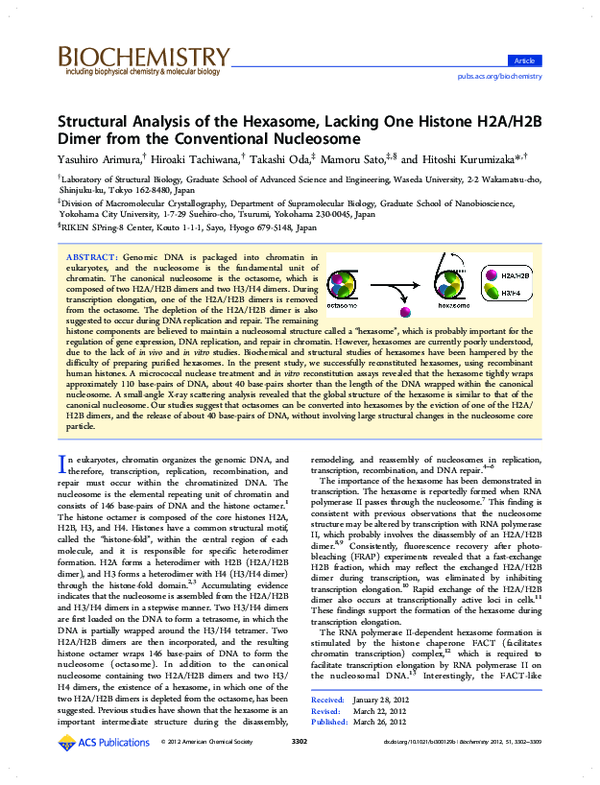 (PDF) Structural Analysis of the Hexasome, Lacking One Histone H2A/H2B ...