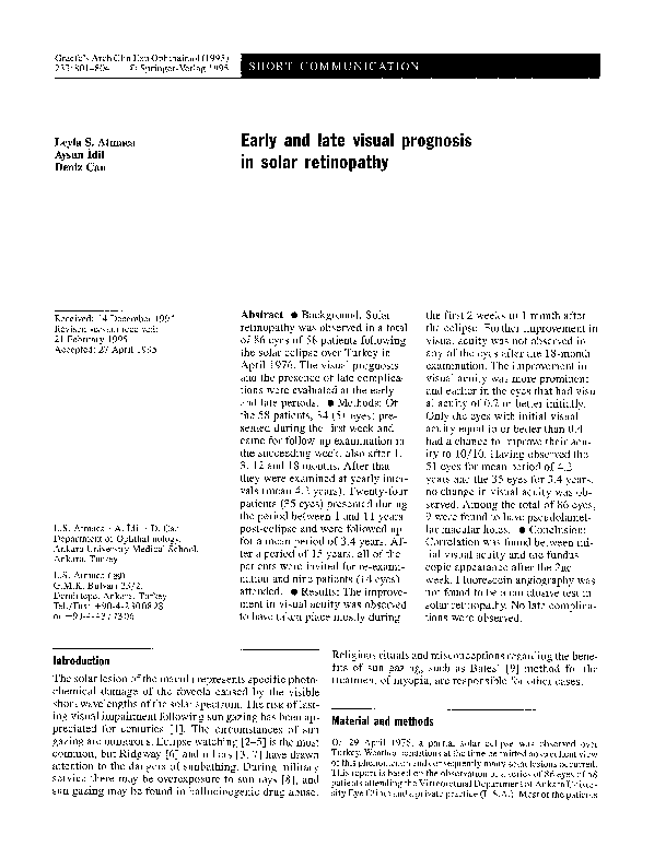 (PDF) Early and late visual prognosis in solar retinopathy