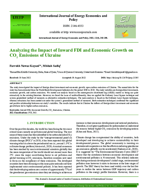 (PDF) Analyzing the Impact of Inward FDI and Economic Growth on CO2 ...