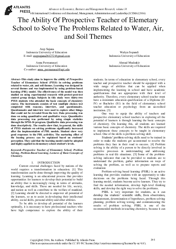 (PDF) The Ability of Prospective Teacher of Elemetary School to Solve