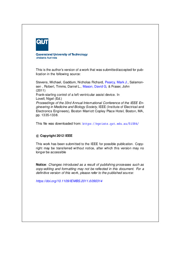 (PDF) Frank-starling control of a left ventricular assist device
