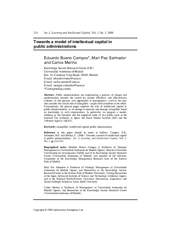 (PDF) Towards a model of intellectual capital in public administrations