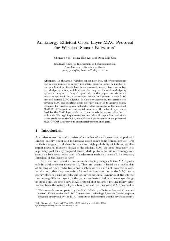 (PDF) An Energy Efficient Cross-Layer MAC Protocol for Wireless Sensor ...