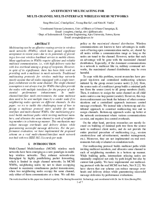 (PDF) Efficient multicasting for multi-channel multi-interface wireless ...