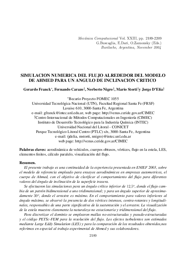 (PDF) Simulacion Numerica Del Flujo Alrededor Del Modelo De Ahmed Para ...
