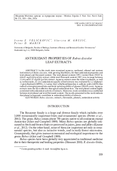 (PDF) Antioxidant properties of Rubus discolor leaf extracts