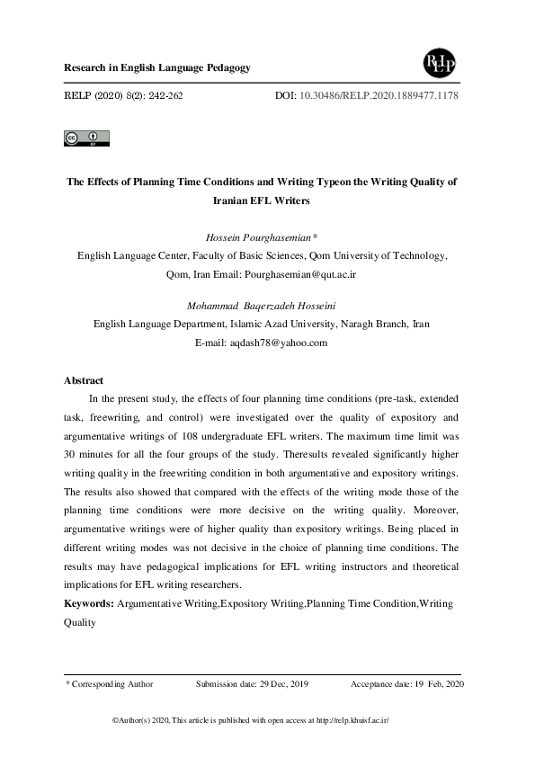(PDF) The Effects of Planning Time Conditions and Writing Type on the ...