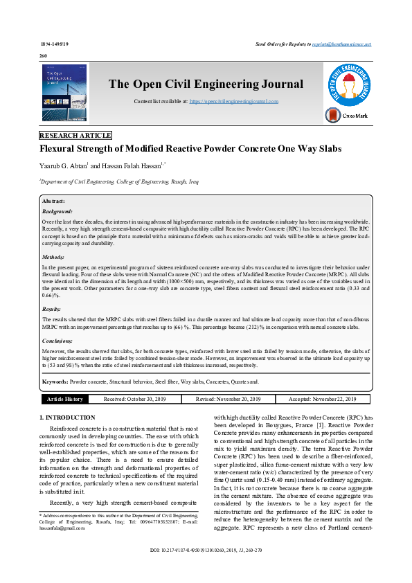 (PDF) Flexural Strength of Modified Reactive Powder Concrete One Way Slabs