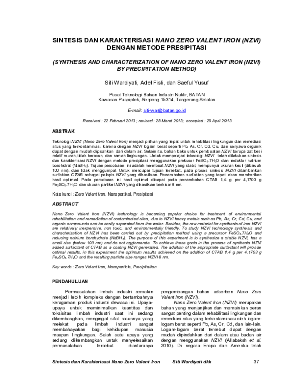 (PDF) Sintesis dan Karakterisasi Nano Zero Valent Iron (NZVI) dengan ...