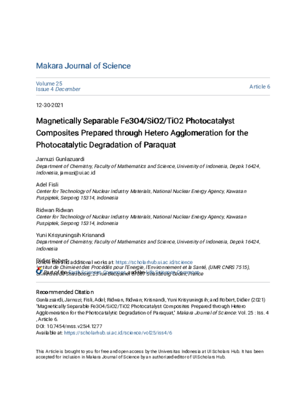 (PDF) Magnetically Separable Fe3O4/SiO2/TiO2 Photocatalyst Composites ...
