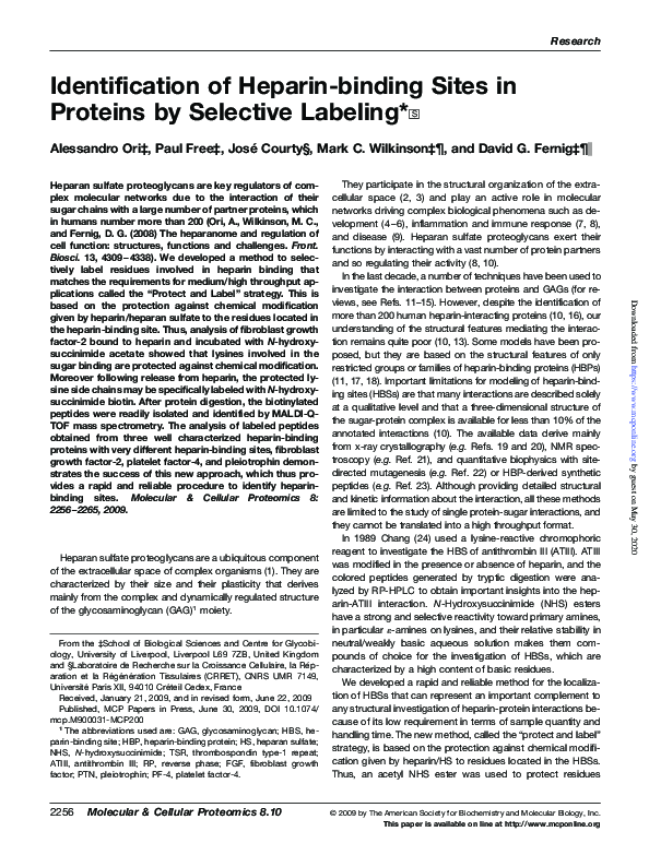(PDF) Identification of Heparin-binding Sites in Proteins by Selective ...