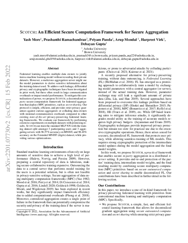 (PDF) SCOTCH: An Efficient Secure Computation Framework for Secure ...