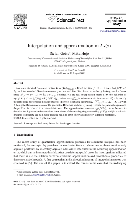 (PDF) Interpolation and approximation in L2(γ)