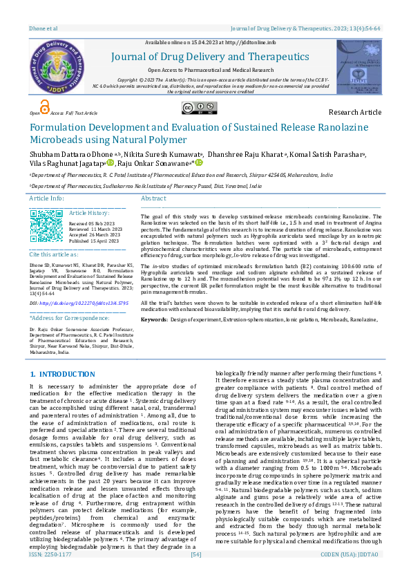 (PDF) Formulation Development and Evaluation of Sustained Release ...