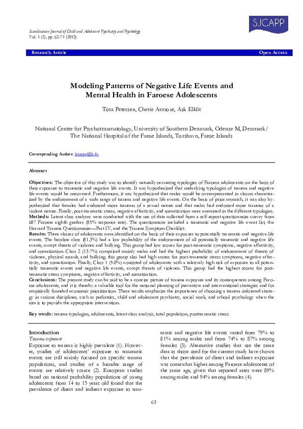 (PDF) Modeling Patterns of Negative Life Events and Mental Health in ...
