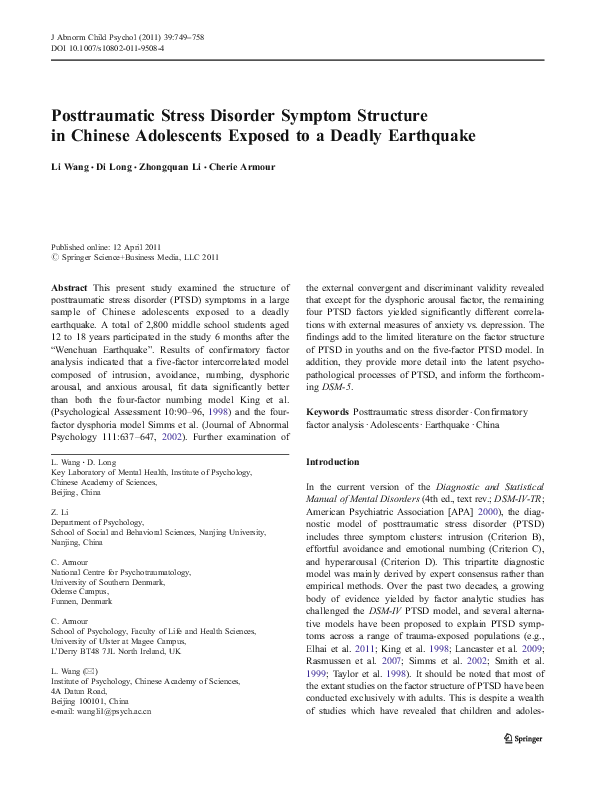 (PDF) Posttraumatic Stress Disorder Symptom Structure in Chinese ...