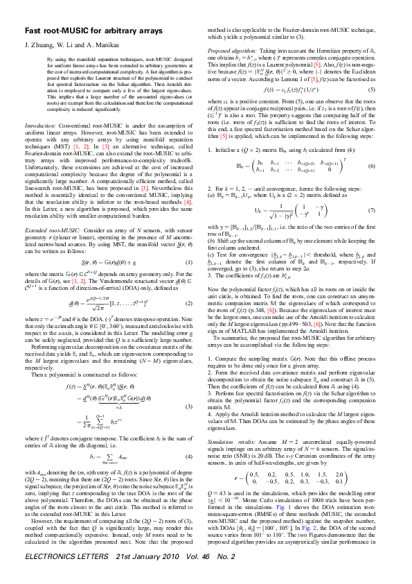(PDF) Fast root-MUSIC for arbitrary arrays