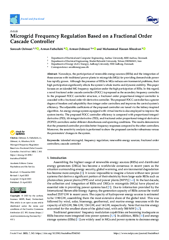 (PDF) Microgrid Frequency Regulation Based on a Fractional Order ...