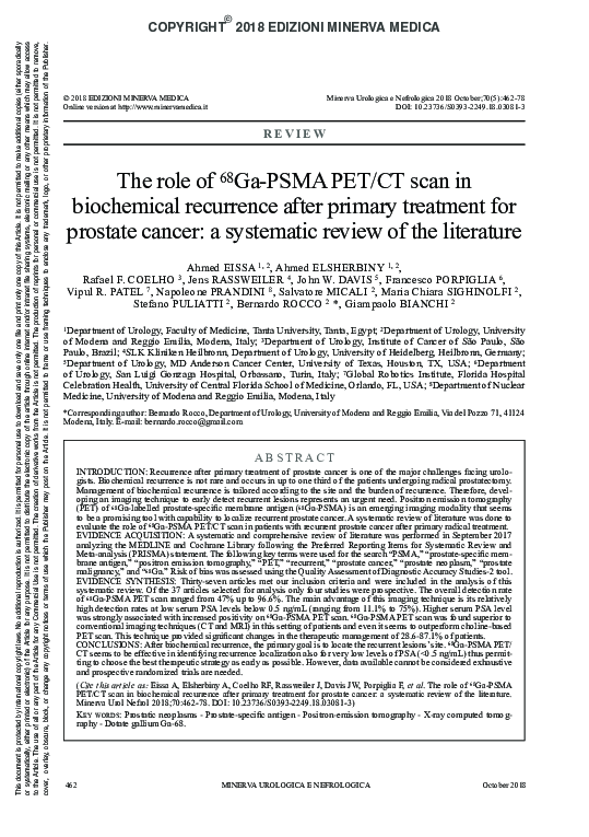 (PDF) The role of 68Ga-PSMA PET/CT scan in biochemical recurrence after ...